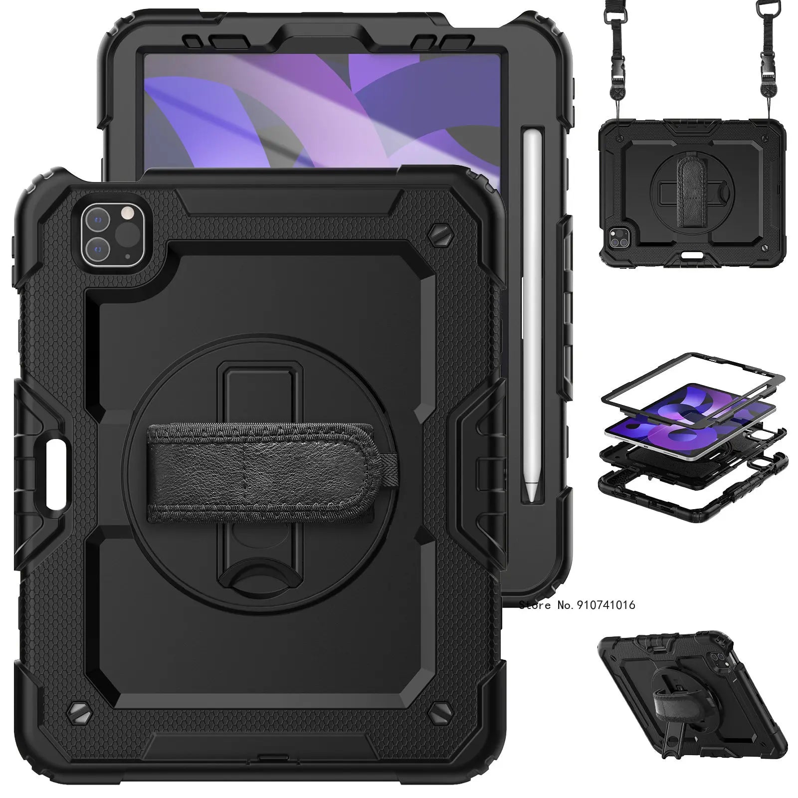 Funda a Prueba de Golpes con Soporte para iPad Air 4, Air 5, 10.9, 2022, 10.ª Generación, con Portalápices, Protector de Pantalla PET y Correa para el Hombro