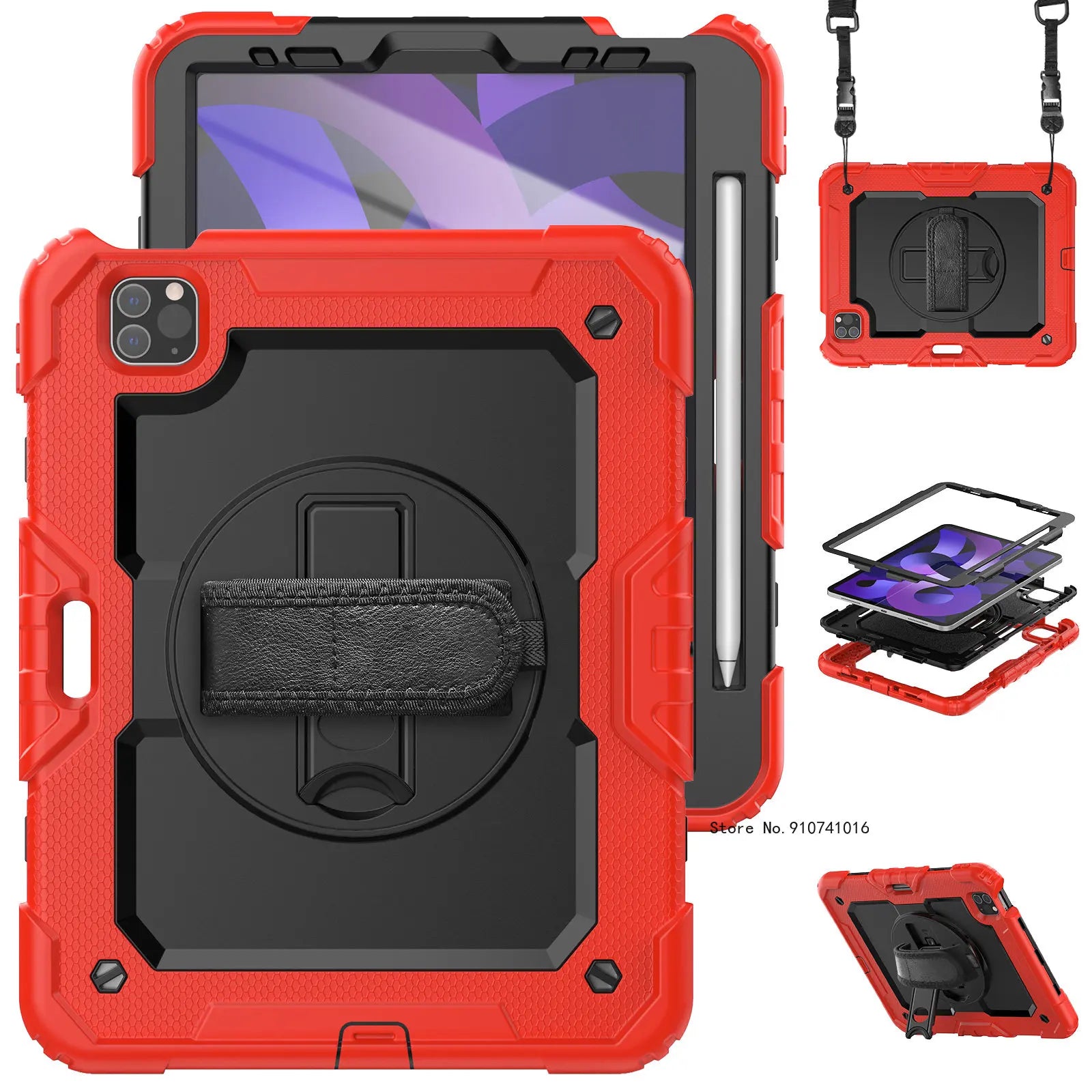 Funda a Prueba de Golpes con Soporte para iPad Air 4, Air 5, 10.9, 2022, 10.ª Generación, con Portalápices, Protector de Pantalla PET y Correa para el Hombro