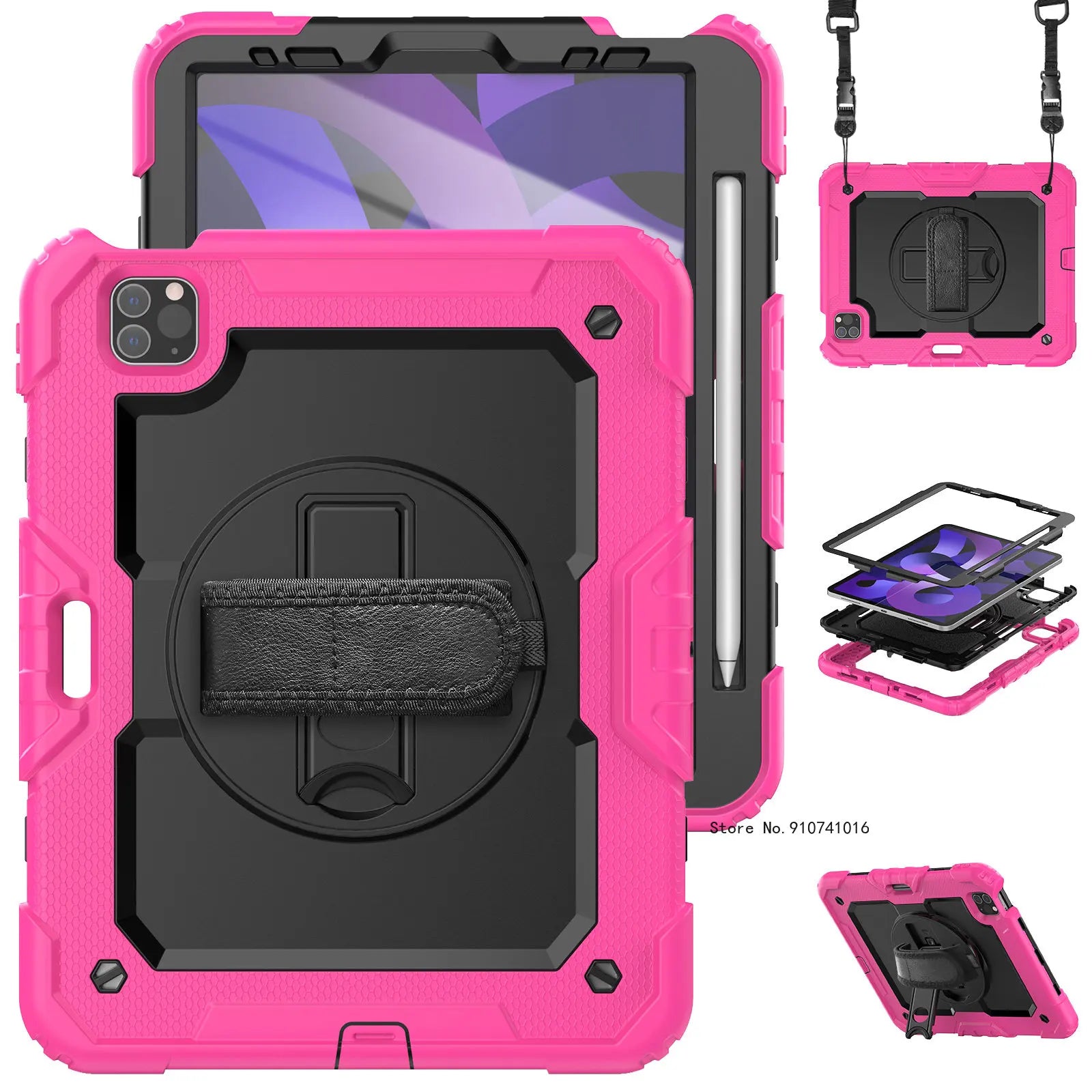 Funda a Prueba de Golpes con Soporte para iPad Air 4, Air 5, 10.9, 2022, 10.ª Generación, con Portalápices, Protector de Pantalla PET y Correa para el Hombro