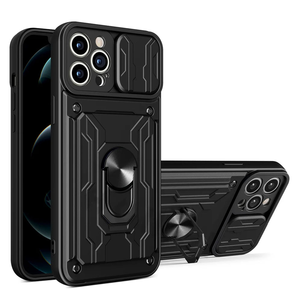 Funda magnética de grado militar con protección para cámara trasera y ranura de tarjetas   para iPhone 15, 14, 13, 12, 11 Pro Max, XR, XS, 8, 7 Plus, SE 360