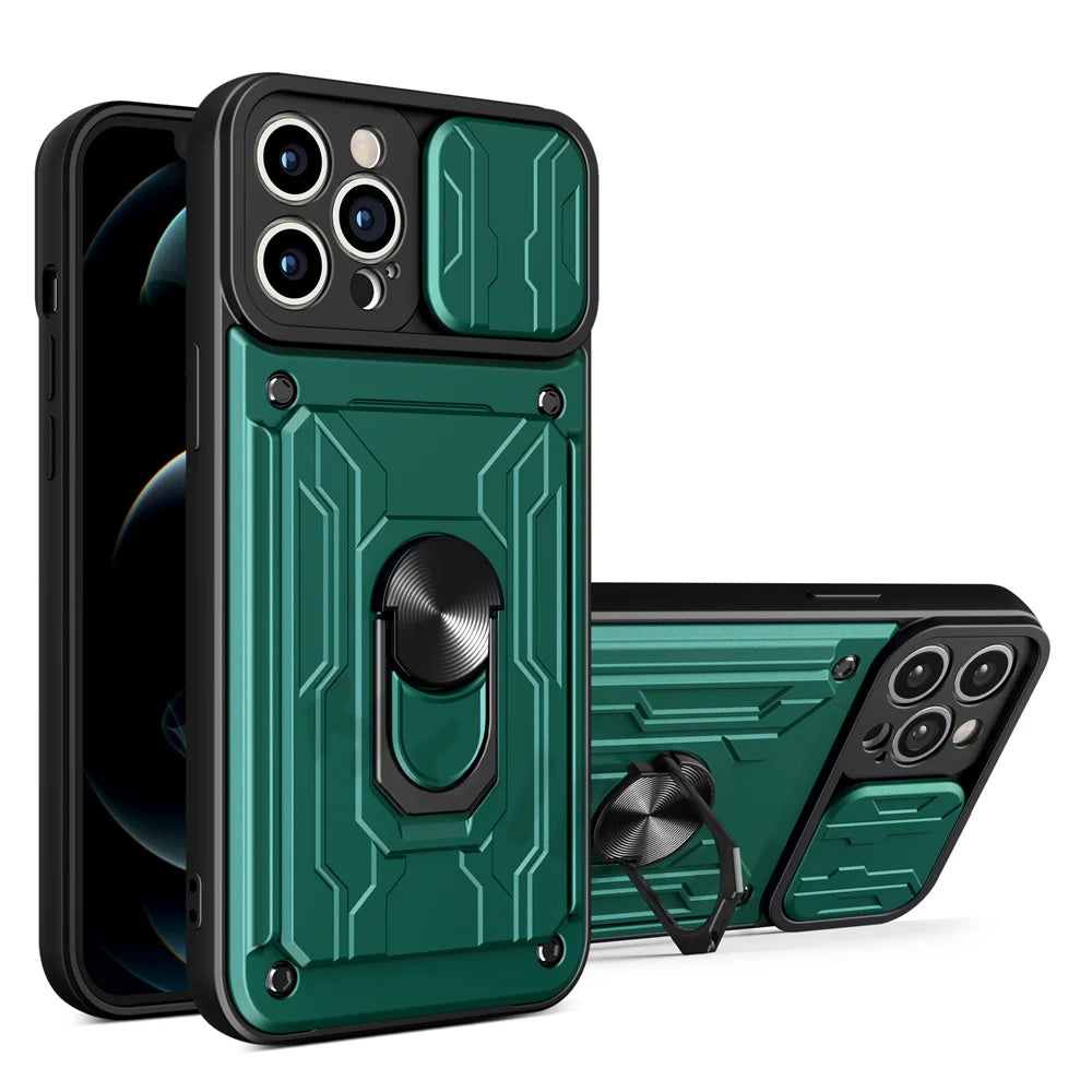 Funda magnética de grado militar con protección para cámara trasera y ranura de tarjetas   para iPhone 15, 14, 13, 12, 11 Pro Max, XR, XS, 8, 7 Plus, SE 360