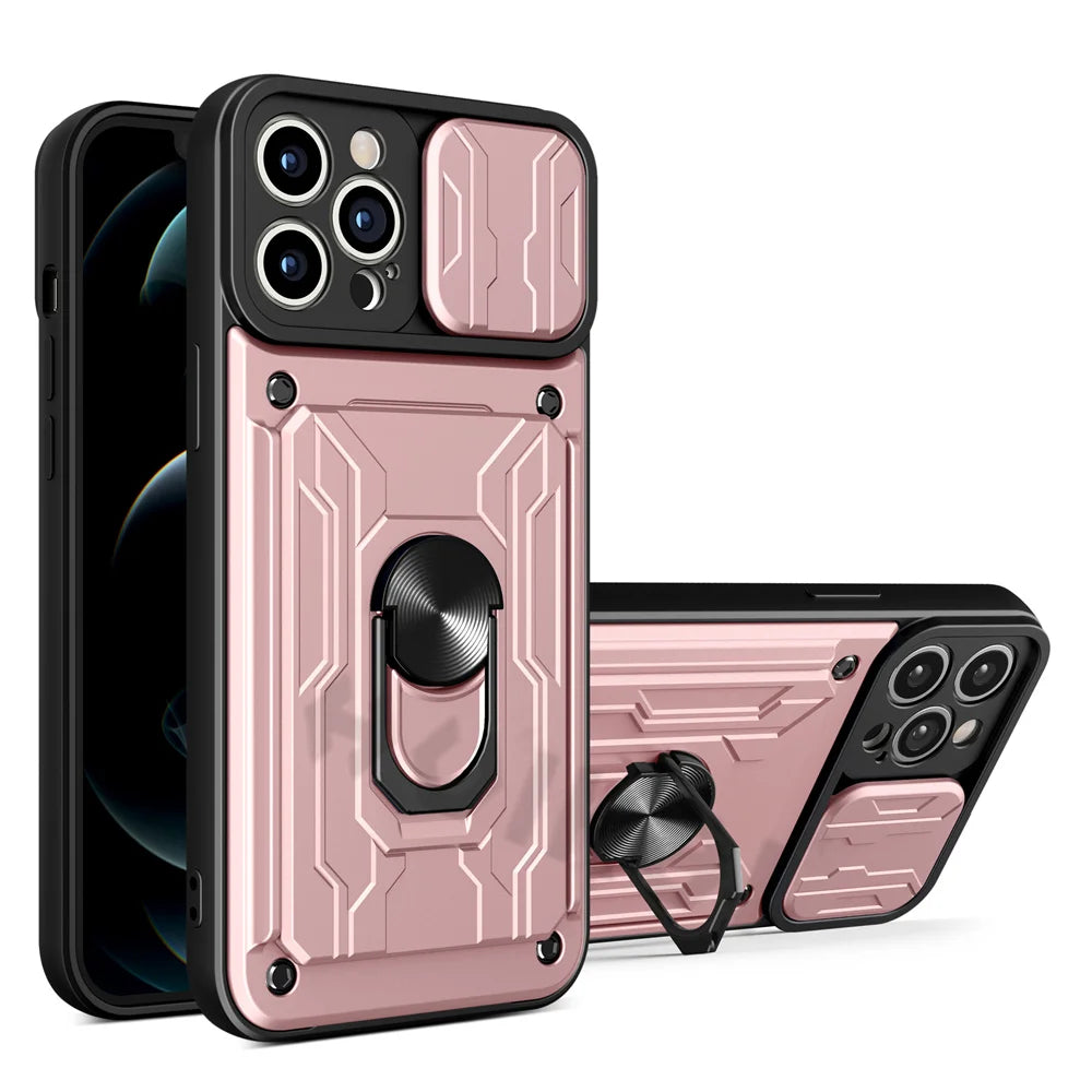 Funda magnética de grado militar con protección para cámara trasera y ranura de tarjetas   para iPhone 15, 14, 13, 12, 11 Pro Max, XR, XS, 8, 7 Plus, SE 360