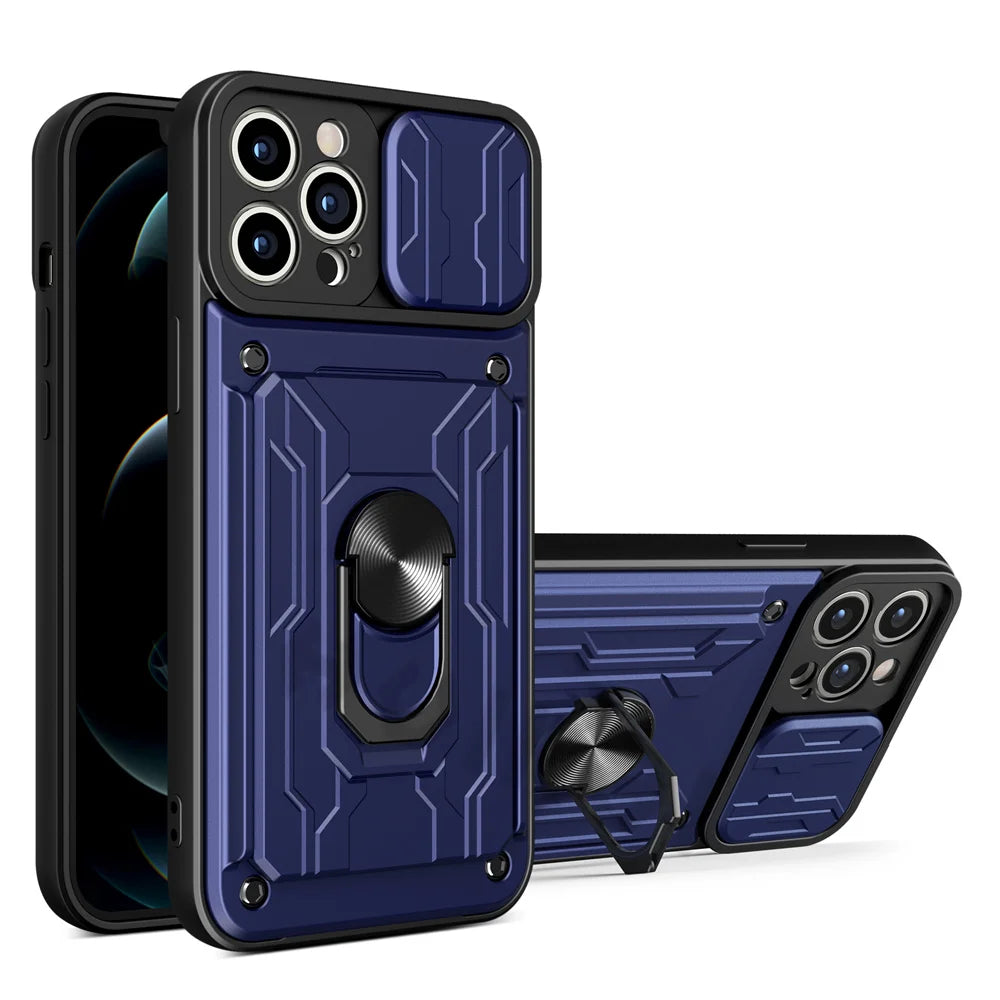 Funda magnética de grado militar con protección para cámara trasera y ranura de tarjetas   para iPhone 15, 14, 13, 12, 11 Pro Max, XR, XS, 8, 7 Plus, SE 360