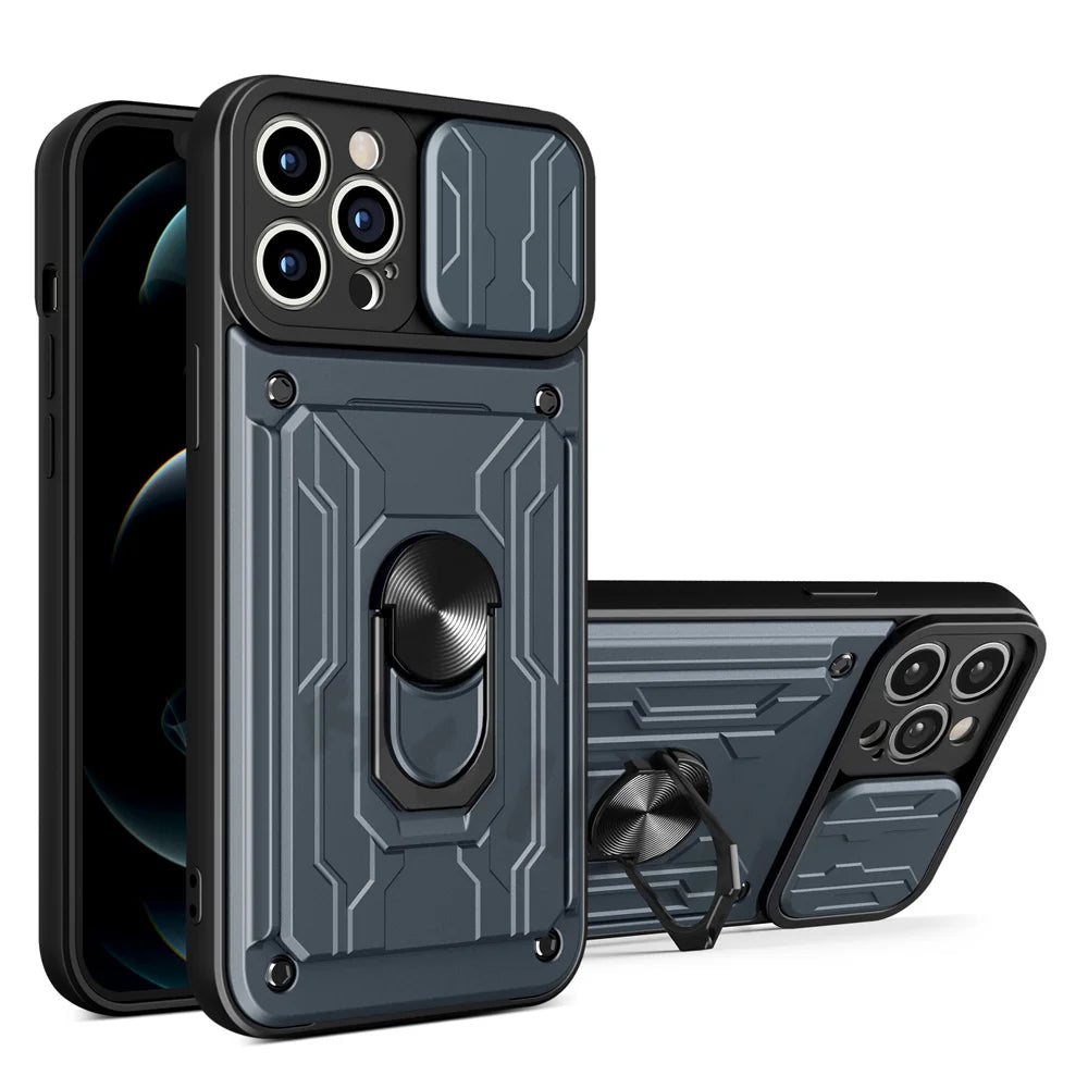 Funda magnética de grado militar con protección para cámara trasera y ranura de tarjetas   para iPhone 15, 14, 13, 12, 11 Pro Max, XR, XS, 8, 7 Plus, SE 360