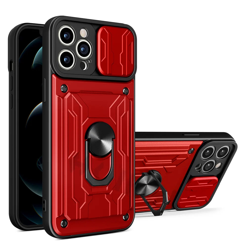 Funda magnética de grado militar con protección para cámara trasera y ranura de tarjetas   para iPhone 15, 14, 13, 12, 11 Pro Max, XR, XS, 8, 7 Plus, SE 360