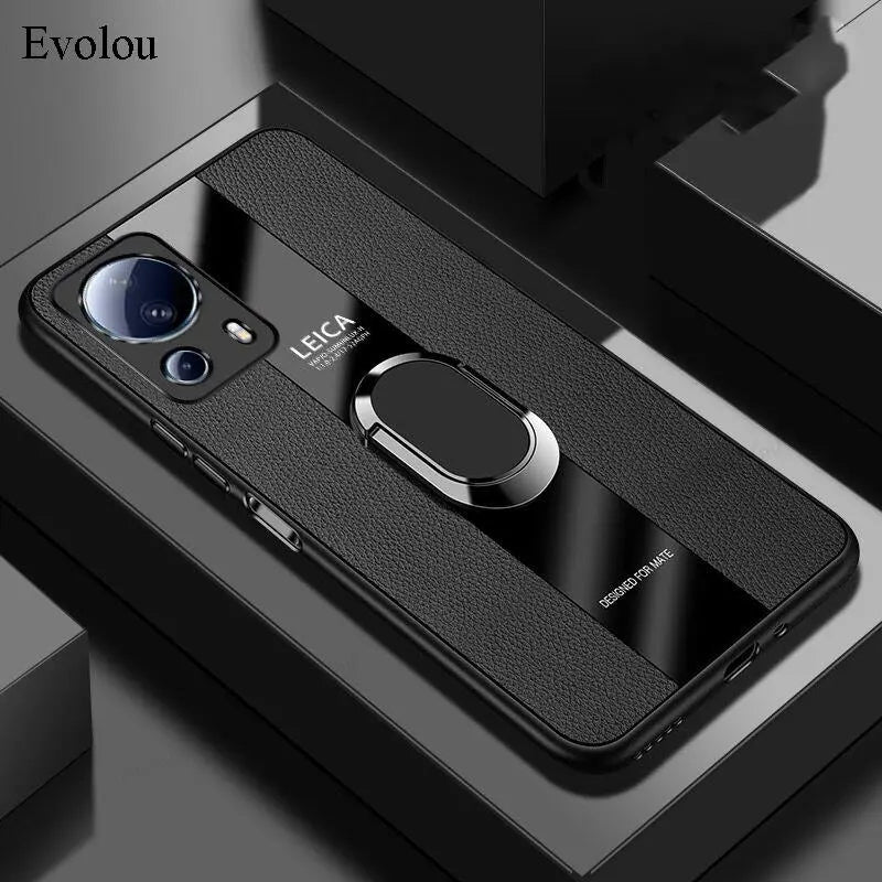 Funda con soporte de anillo magnético para Xiaomi Mi 13 Lite 13 Ultra, cubierta de cuero de lujo a prueba de golpes para Xiaomi 12T Pro 12X 13T