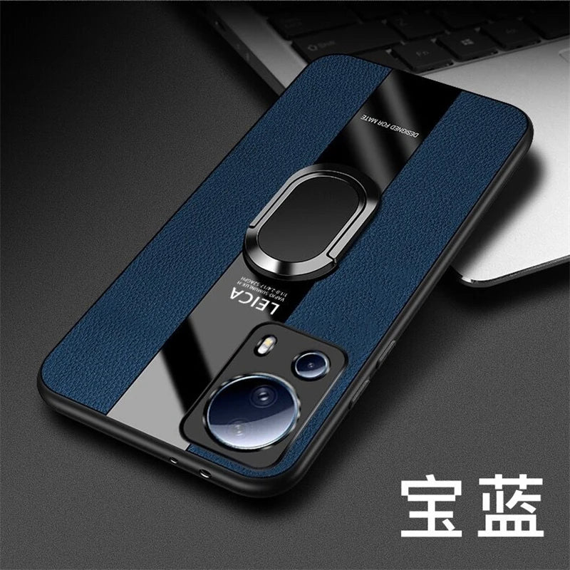 Funda con soporte de anillo magnético para Xiaomi Mi 13 Lite 13 Ultra, cubierta de cuero de lujo a prueba de golpes para Xiaomi 12T Pro 12X 13T