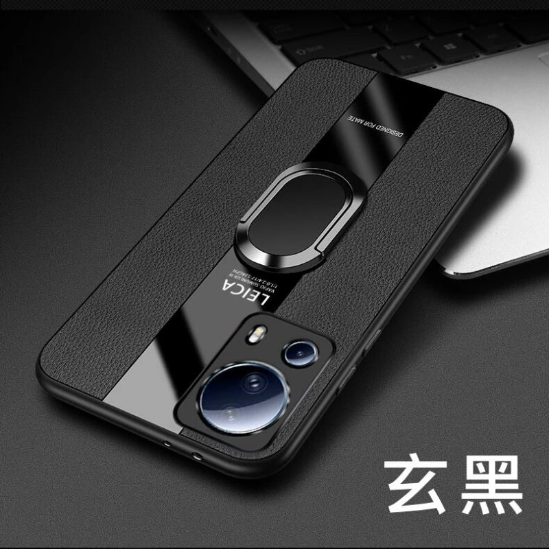 Funda con soporte de anillo magnético para Xiaomi Mi 13 Lite 13 Ultra, cubierta de cuero de lujo a prueba de golpes para Xiaomi 12T Pro 12X 13T