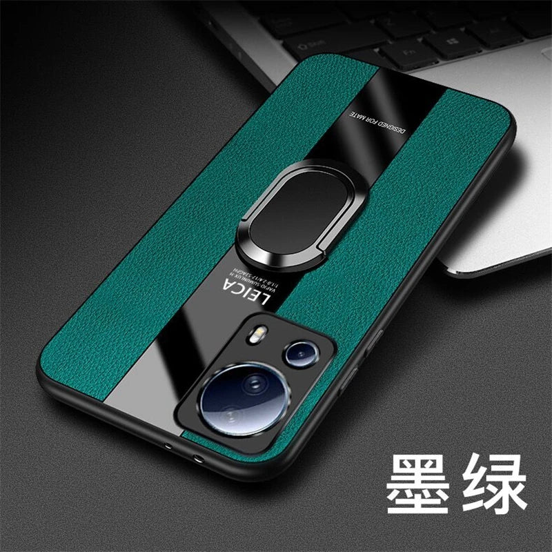 Funda con soporte de anillo magnético para Xiaomi Mi 13 Lite 13 Ultra, cubierta de cuero de lujo a prueba de golpes para Xiaomi 12T Pro 12X 13T