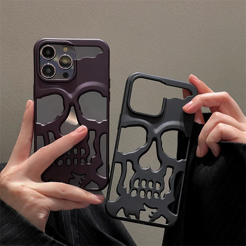 Funda de calavera de esqueleto de lujo para iPhone 11, 12, 13, 14, 15 Pro Max, fundas de teléfono a prueba de golpes, cubierta trasera, cámara, protección completa, Funda hueca