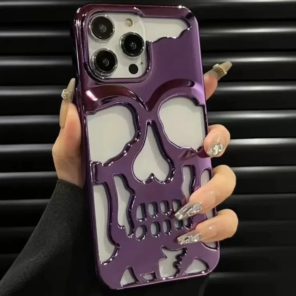 Funda de calavera de esqueleto de lujo para iPhone 11, 12, 13, 14, 15 Pro Max, fundas de teléfono a prueba de golpes, cubierta trasera, cámara, protección completa, Funda hueca