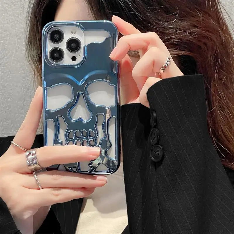 Funda de calavera de esqueleto de lujo para iPhone 11, 12, 13, 14, 15 Pro Max, fundas de teléfono a prueba de golpes, cubierta trasera, cámara, protección completa, Funda hueca