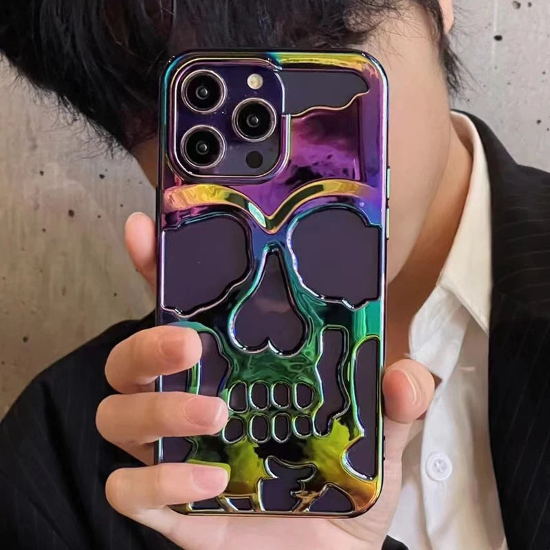 Funda de calavera de esqueleto de lujo para iPhone 11, 12, 13, 14, 15 Pro Max, fundas de teléfono a prueba de golpes, cubierta trasera, cámara, protección completa, Funda hueca