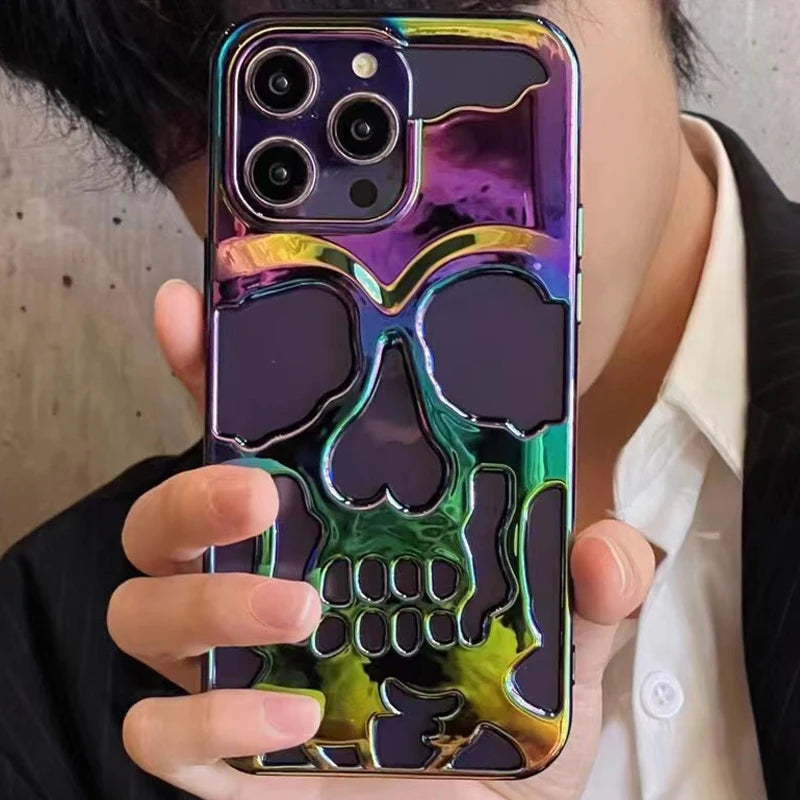 Funda de calavera de esqueleto de lujo para iPhone 11, 12, 13, 14, 15 Pro Max, fundas de teléfono a prueba de golpes, cubierta trasera, cámara, protección completa, Funda hueca