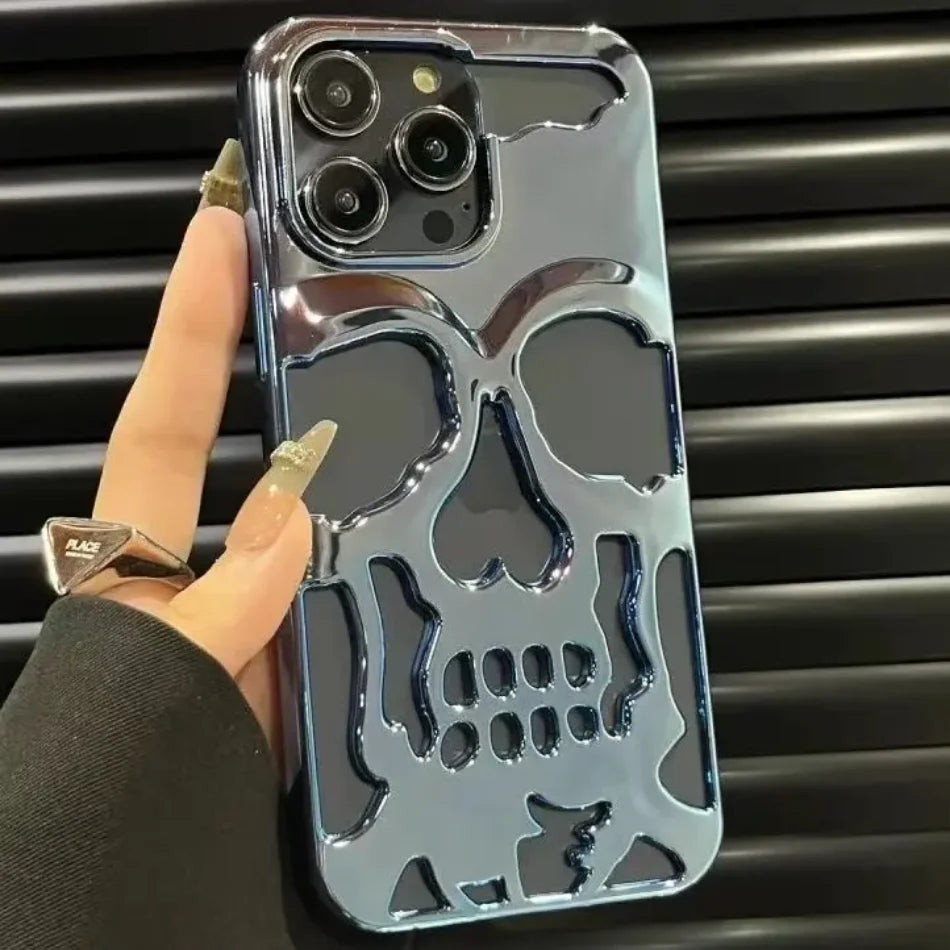 Funda de calavera de esqueleto de lujo para iPhone 11, 12, 13, 14, 15 Pro Max, fundas de teléfono a prueba de golpes, cubierta trasera, cámara, protección completa, Funda hueca