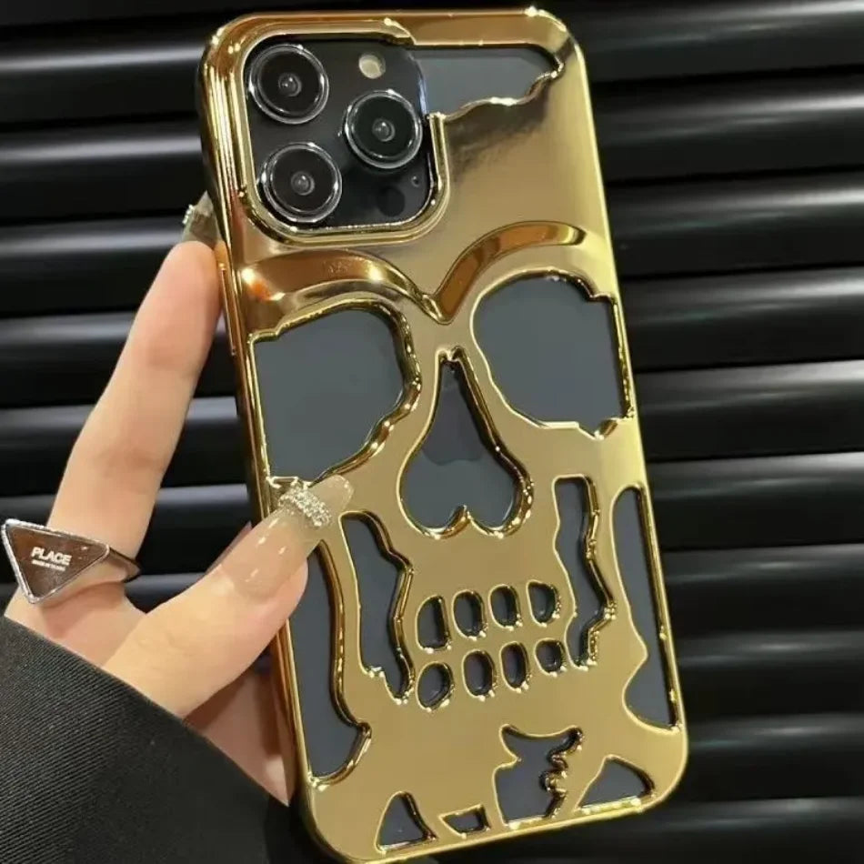 Funda de calavera de esqueleto de lujo para iPhone 11, 12, 13, 14, 15 Pro Max, fundas de teléfono a prueba de golpes, cubierta trasera, cámara, protección completa, Funda hueca