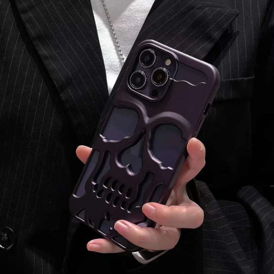 Funda de calavera de esqueleto de lujo para iPhone 11, 12, 13, 14, 15 Pro Max, fundas de teléfono a prueba de golpes, cubierta trasera, cámara, protección completa, Funda hueca