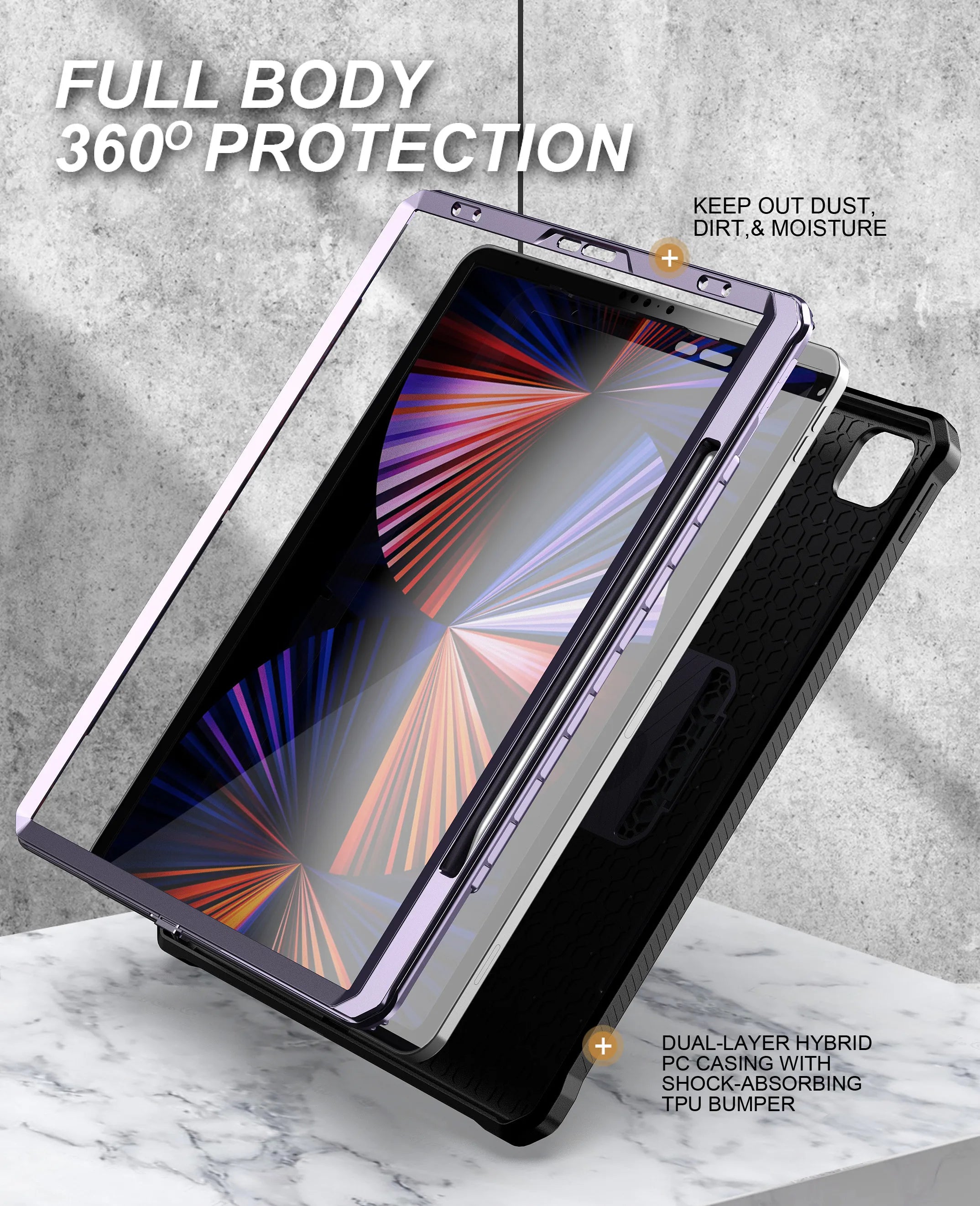 Funda de Combinación Resistente para iPad Pro 12.9 pulgadas (2018, 2020, 2021, 2022) con Soporte