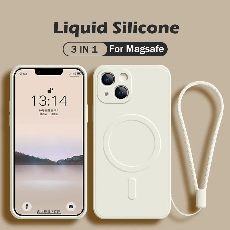 Funda de silicona líquida para iPhone 15, 11, 13, 12, 14 Pro Max, Mini, XR, Xs Plus, SE, carga inalámbrica magnética para Magsafe