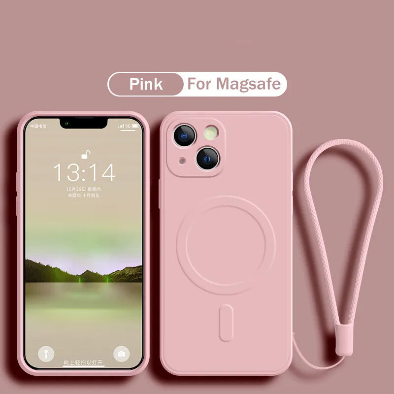 Funda de silicona líquida para iPhone 15, 11, 13, 12, 14 Pro Max, Mini, XR, Xs Plus, SE, carga inalámbrica magnética para Magsafe