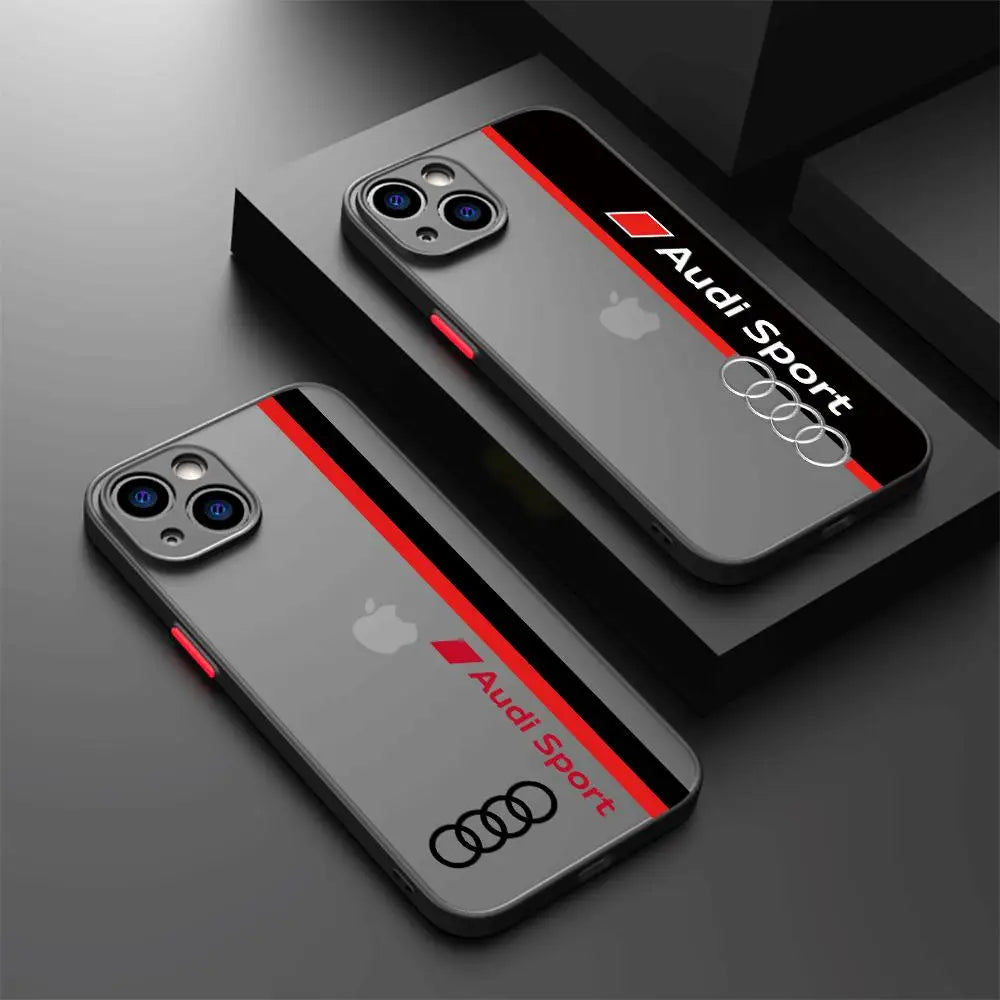 Funda de teléfono A Audi para coche deportivo, cubierta mate A prueba de golpes para Apple iPhone 13, 14 Plus, 12 Mini, 15 Pro Max, 11 Pro, XR, 8, SE, 7, XS MAX