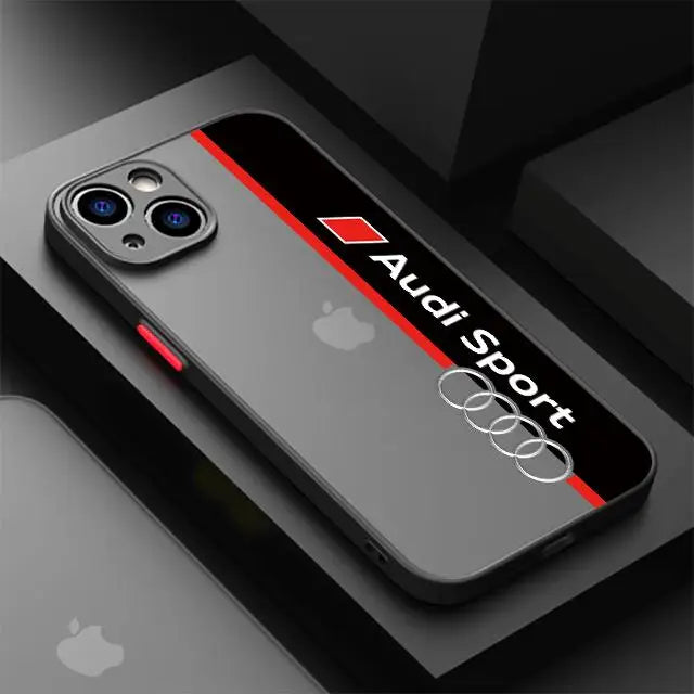 Funda de teléfono A Audi para coche deportivo, cubierta mate A prueba de golpes para Apple iPhone 13, 14 Plus, 12 Mini, 15 Pro Max, 11 Pro, XR, 8, SE, 7, XS MAX