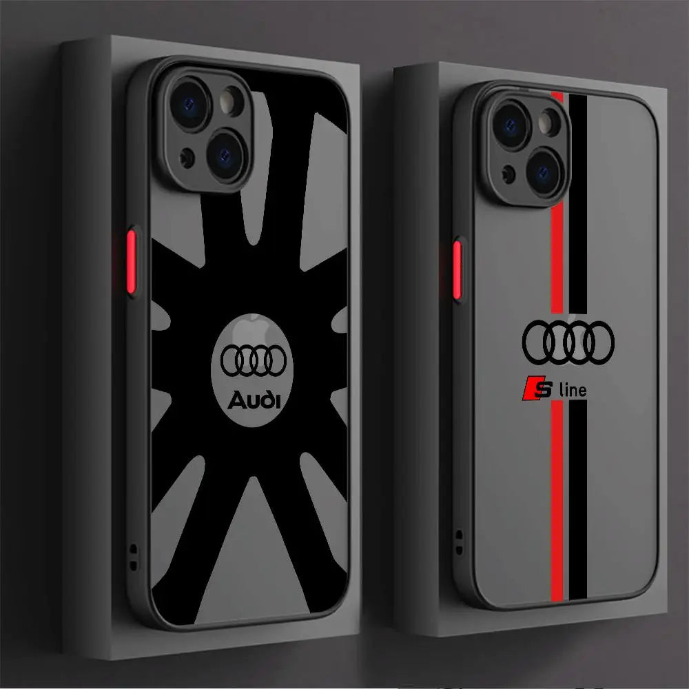 Funda de teléfono A Audi para coche deportivo, cubierta mate A prueba de golpes para Apple iPhone 13, 14 Plus, 12 Mini, 15 Pro Max, 11 Pro, XR, 8, SE, 7, XS MAX