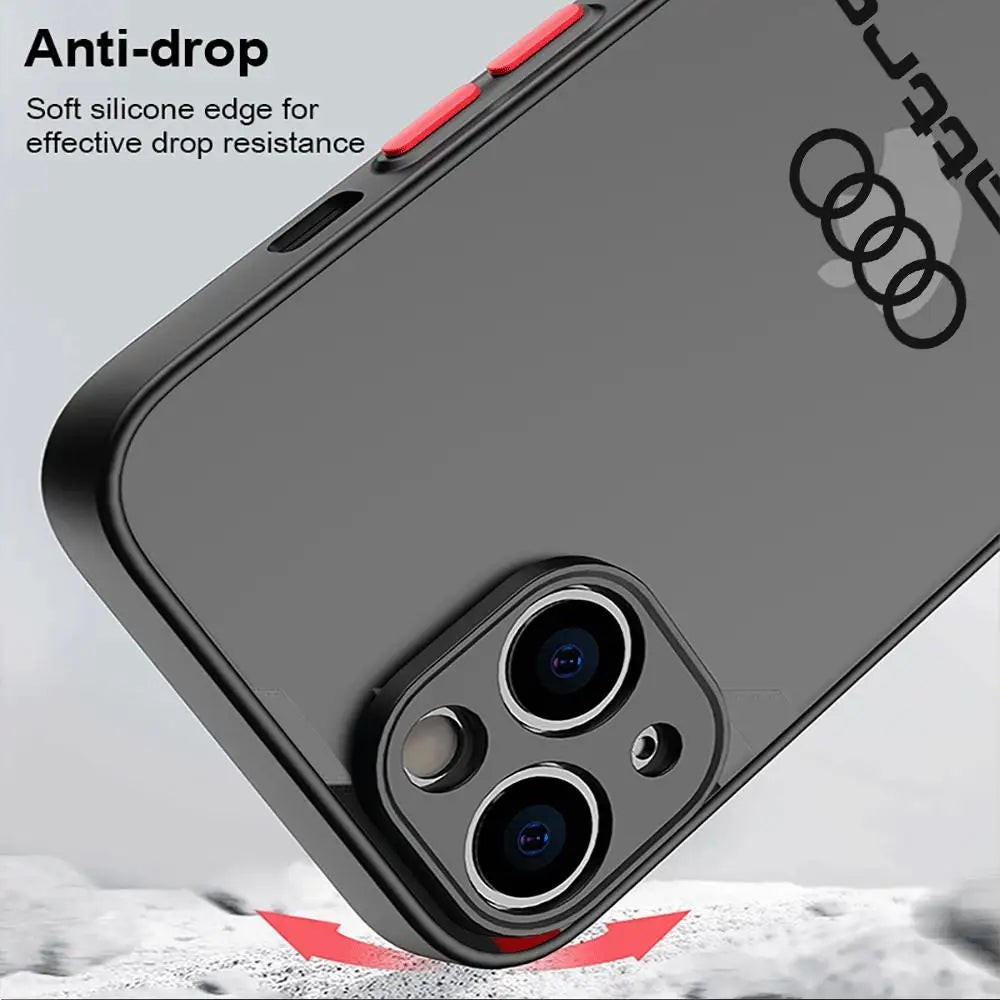 Funda de teléfono A Audi para coche deportivo, cubierta mate A prueba de golpes para Apple iPhone 13, 14 Plus, 12 Mini, 15 Pro Max, 11 Pro, XR, 8, SE, 7, XS MAX