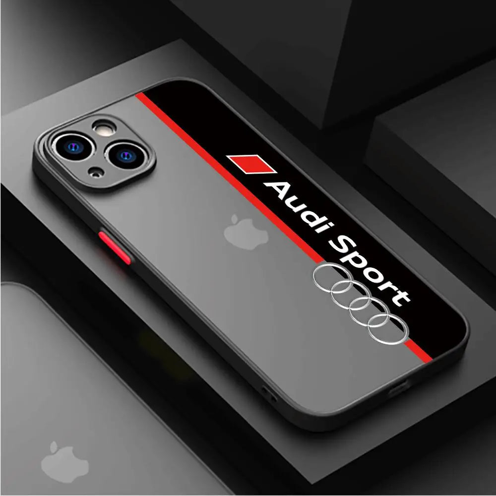 Funda de teléfono A Audi para coche deportivo, cubierta mate A prueba de golpes para Apple iPhone 13, 14 Plus, 12 Mini, 15 Pro Max, 11 Pro, XR, 8, SE, 7, XS MAX