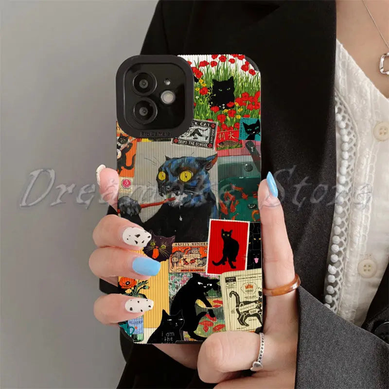 Funda de teléfono con Gato de arte abstracto, carcasa para Iphone 11 Pro Max, Iphone 12 Pro Max, Iphone 13 Pro Max, Iphone 14 Pro Max, Iphone 15 Pro Max