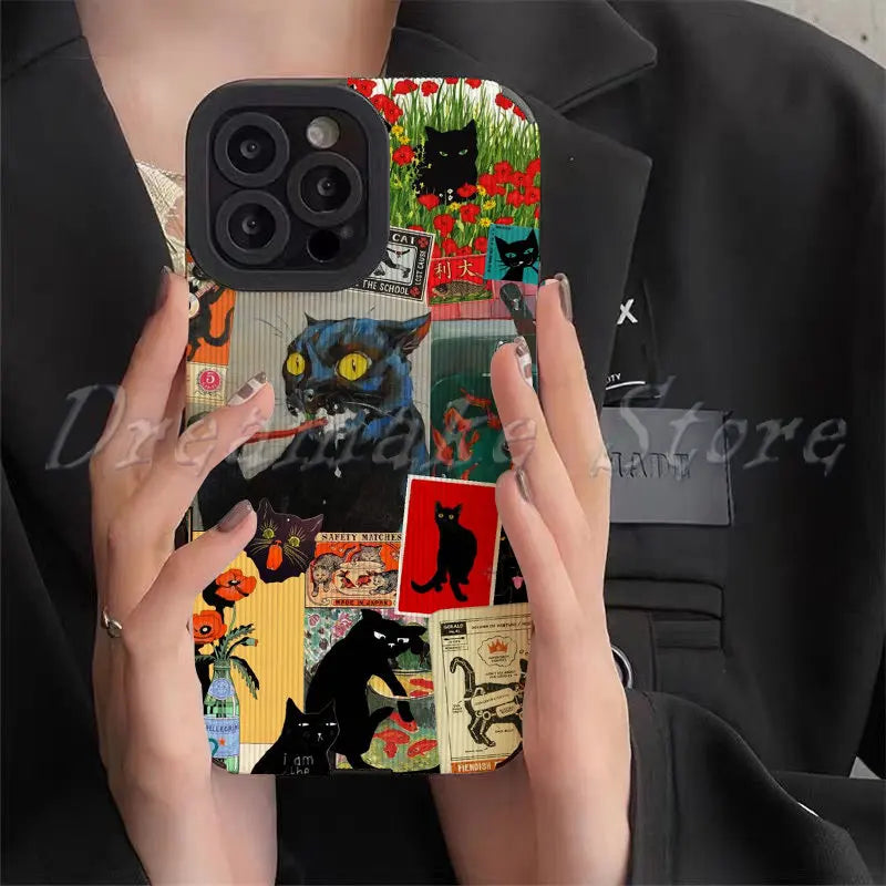 Funda de teléfono con Gato de arte abstracto, carcasa para Iphone 11 Pro Max, Iphone 12 Pro Max, Iphone 13 Pro Max, Iphone 14 Pro Max, Iphone 15 Pro Max