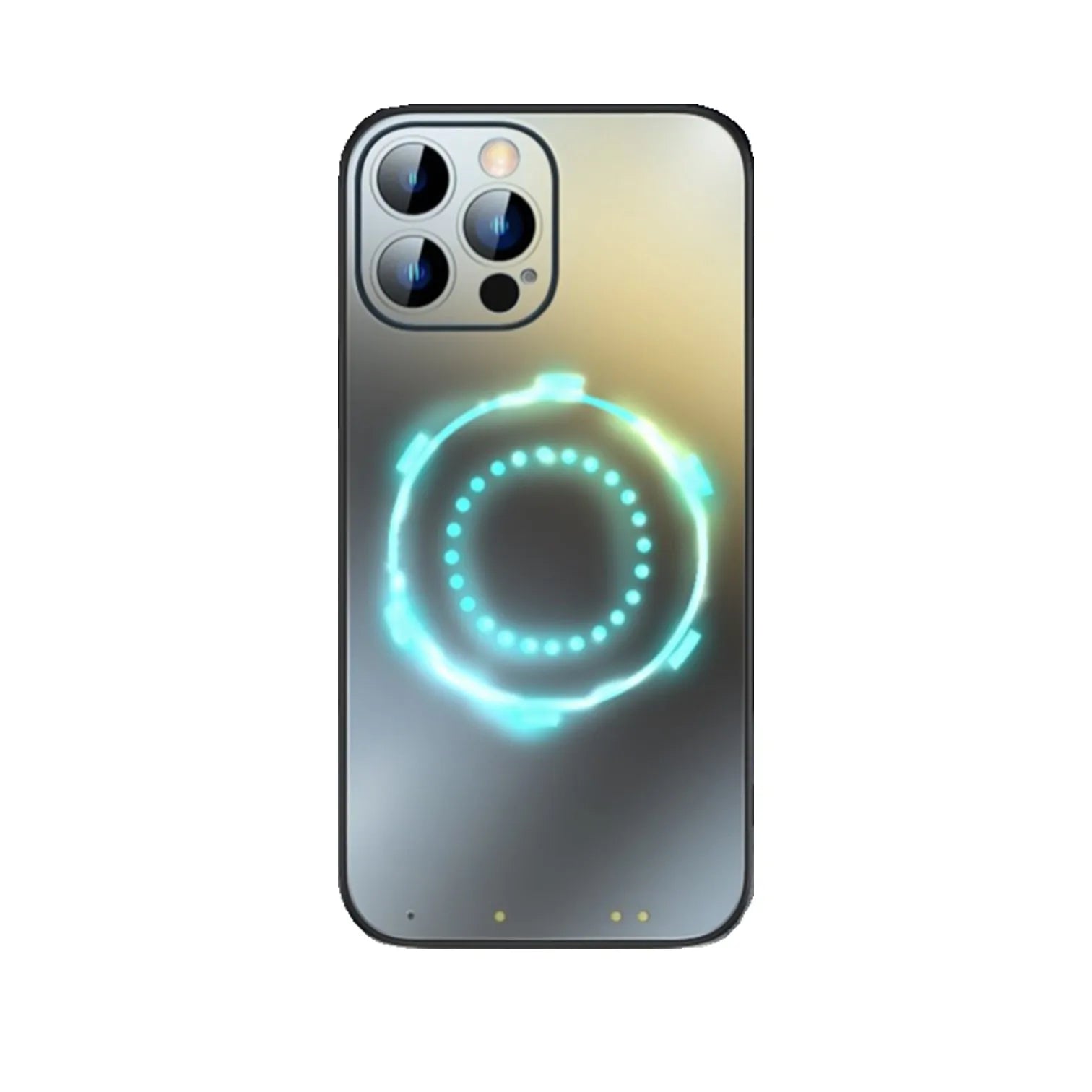 Funda con superficie inoxidable esmerilada para iPhone 11, 12, 13, 14 Pro Max con círculo LED oculto