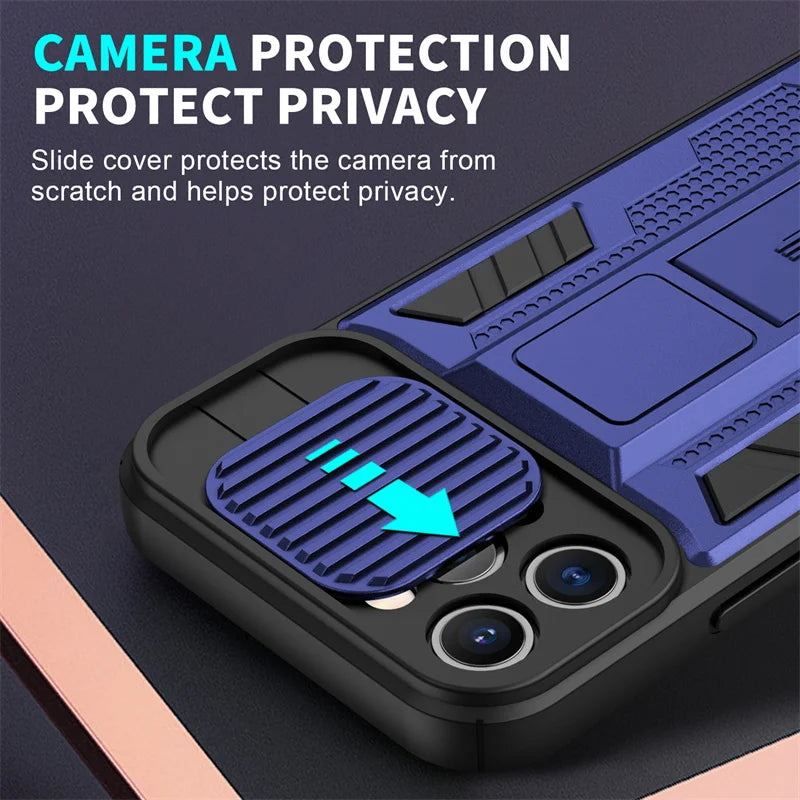 Funda de teléfono con soporte de protección para cámara, carcasa a prueba de golpes para iPhone 14, 13 Pro, Max, 11, 12, XS, Max, X, XR, 13