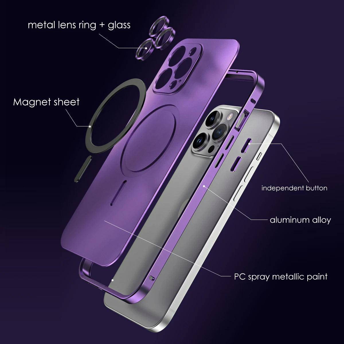 Funda de teléfono de Metal para IPhone 12, 14, 13 Pro Max, 14Plus, Magsafe,