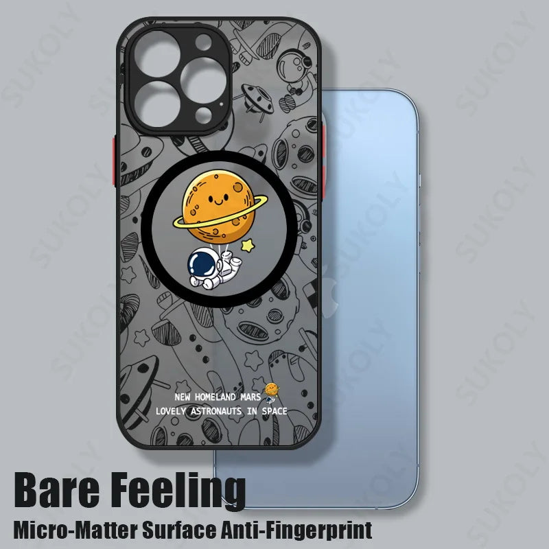 Funda de teléfono de carga inalámbrica Magsafe, cubierta dura acrílica mate, astronauta lindo, iPhone 15, 14 Pro Max, 13, 12 Pro, 11, 7, 8, SE