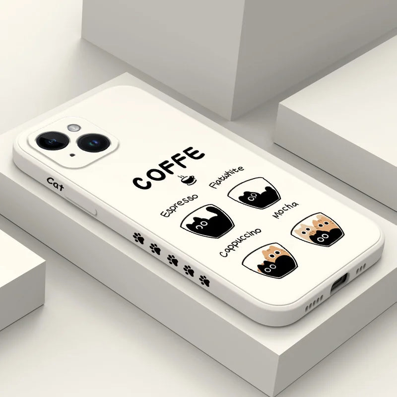 Funda COFFE gato  para iPhone 15 14 13 12 11 X XR XS SE2 SE2020 8 7 6 6S