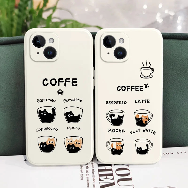 Funda COFFE gato  para iPhone 15 14 13 12 11 X XR XS SE2 SE2020 8 7 6 6S