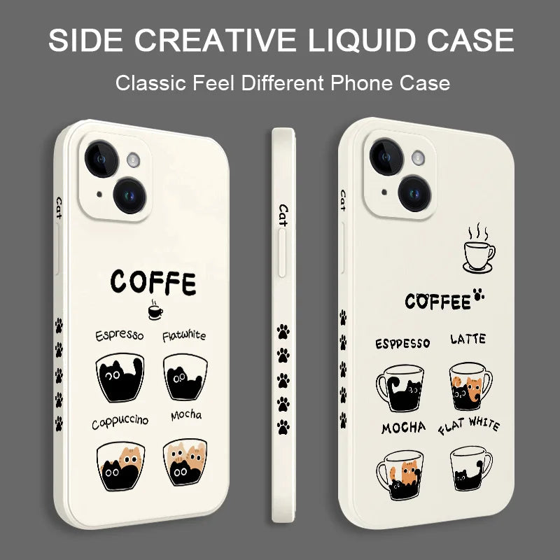 Funda COFFE gato  para iPhone 15 14 13 12 11 X XR XS SE2 SE2020 8 7 6 6S