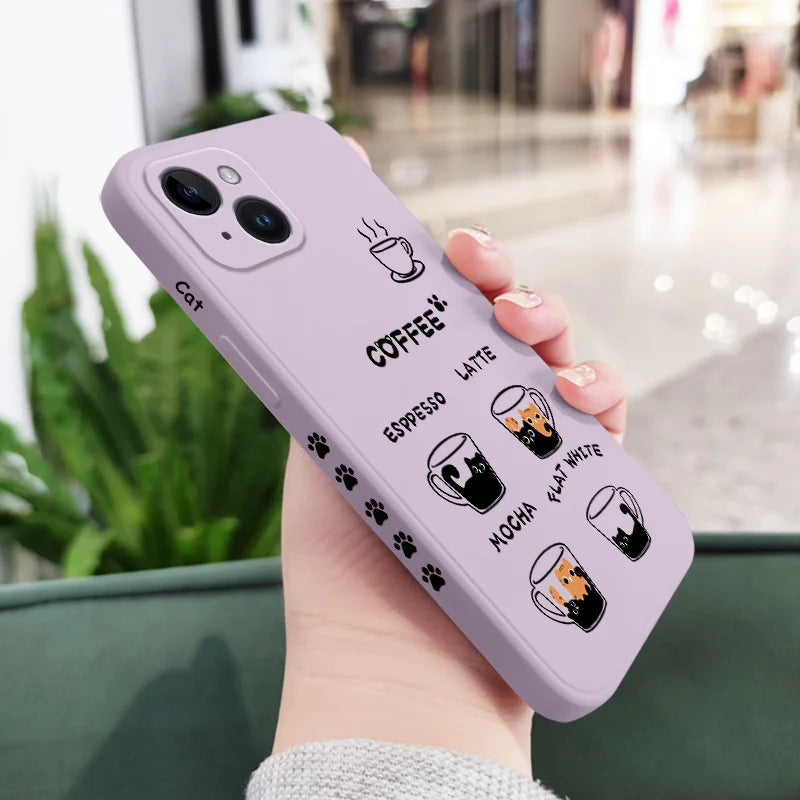 Funda COFFE gato  para iPhone 15 14 13 12 11 X XR XS SE2 SE2020 8 7 6 6S