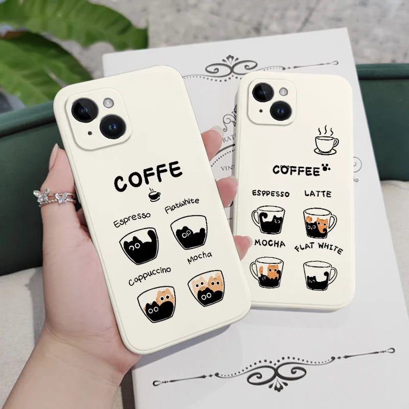 Funda COFFE gato  para iPhone 15 14 13 12 11 X XR XS SE2 SE2020 8 7 6 6S