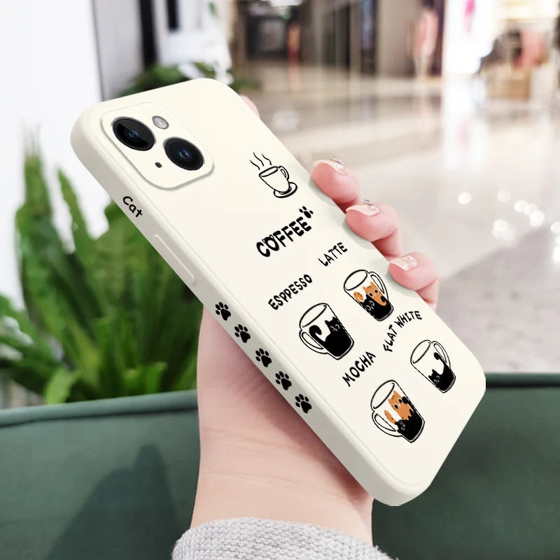 Funda COFFE gato  para iPhone 15 14 13 12 11 X XR XS SE2 SE2020 8 7 6 6S