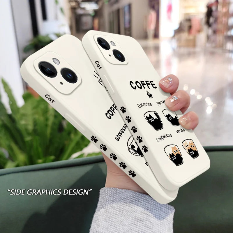 Funda COFFE gato  para iPhone 15 14 13 12 11 X XR XS SE2 SE2020 8 7 6 6S