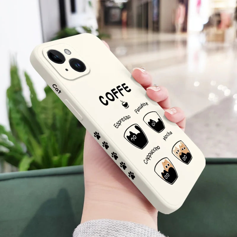 Funda COFFE gato  para iPhone 15 14 13 12 11 X XR XS SE2 SE2020 8 7 6 6S