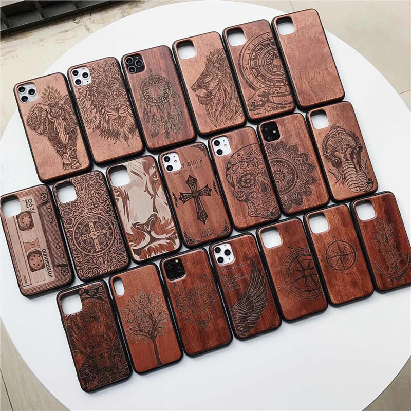 Funda de Teléfono de Madera Real Tallada Natural para iPhone 11 12 13: Elegancia y Naturaleza en tus Manos