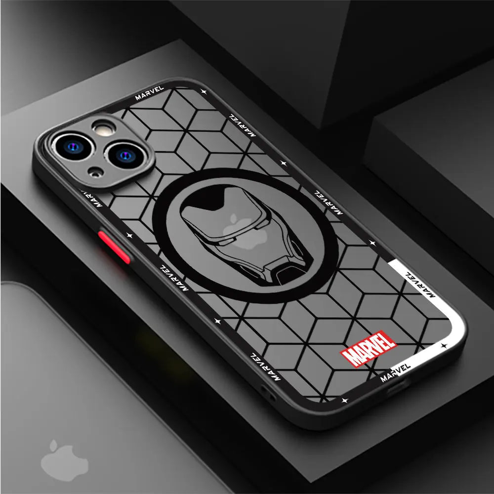 Funda de teléfono mate para IPhone 15, 13, 12, 11, 14 Pro Max, 13Mini, X, XS Max, XR, 7, 8 Plus, SE(2022), funda transparente de Marvel, Iron Man, Spider