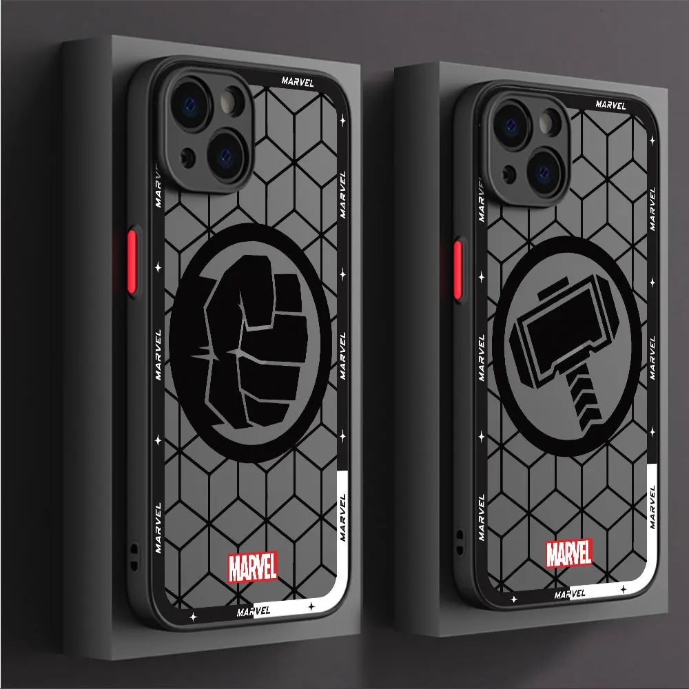 Funda de teléfono mate para IPhone 15, 13, 12, 11, 14 Pro Max, 13Mini, X, XS Max, XR, 7, 8 Plus, SE(2022), funda transparente de Marvel, Iron Man, Spider