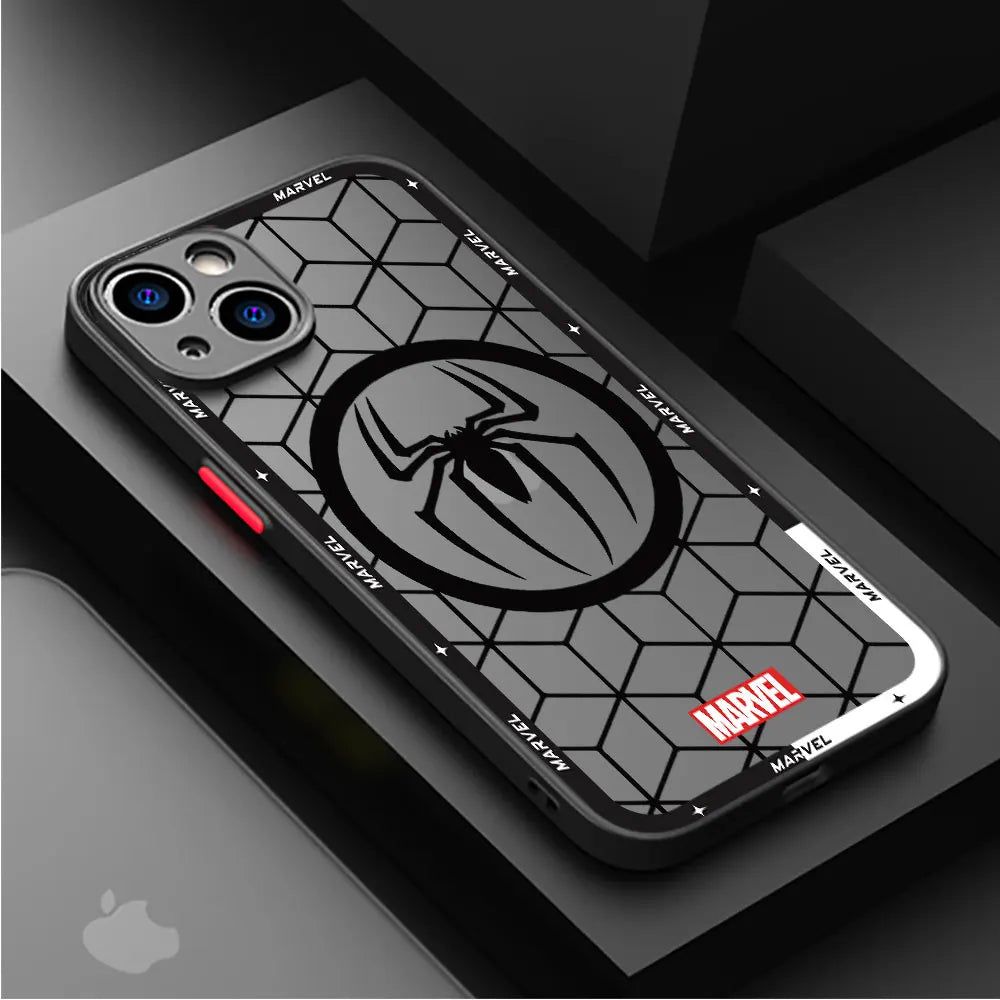 Funda de teléfono mate para IPhone 15, 13, 12, 11, 14 Pro Max, 13Mini, X, XS Max, XR, 7, 8 Plus, SE(2022), funda transparente de Marvel, Iron Man, Spider