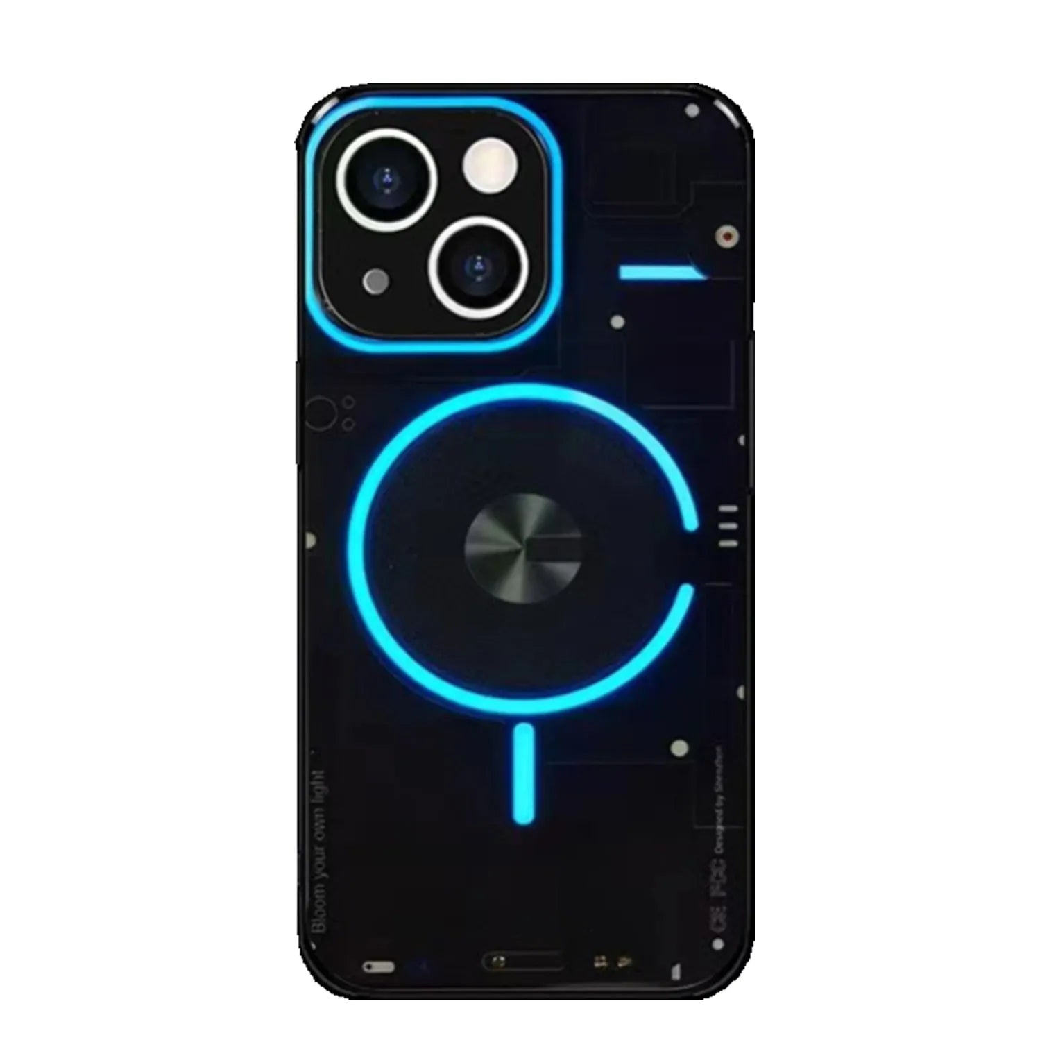 Funda de teléfono recargable de alta tecnología LED, luz azul brillante, luminosa, a prueba de golpes, para iPhone 11, 12, 13, 14 Pro Plus Max