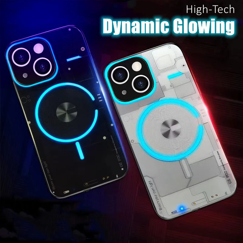 Funda recargable de alta tecnología LED luz azul brillante luminosa a prueba de golpes para iPhone 11 12 13 14 Pro Plus Max