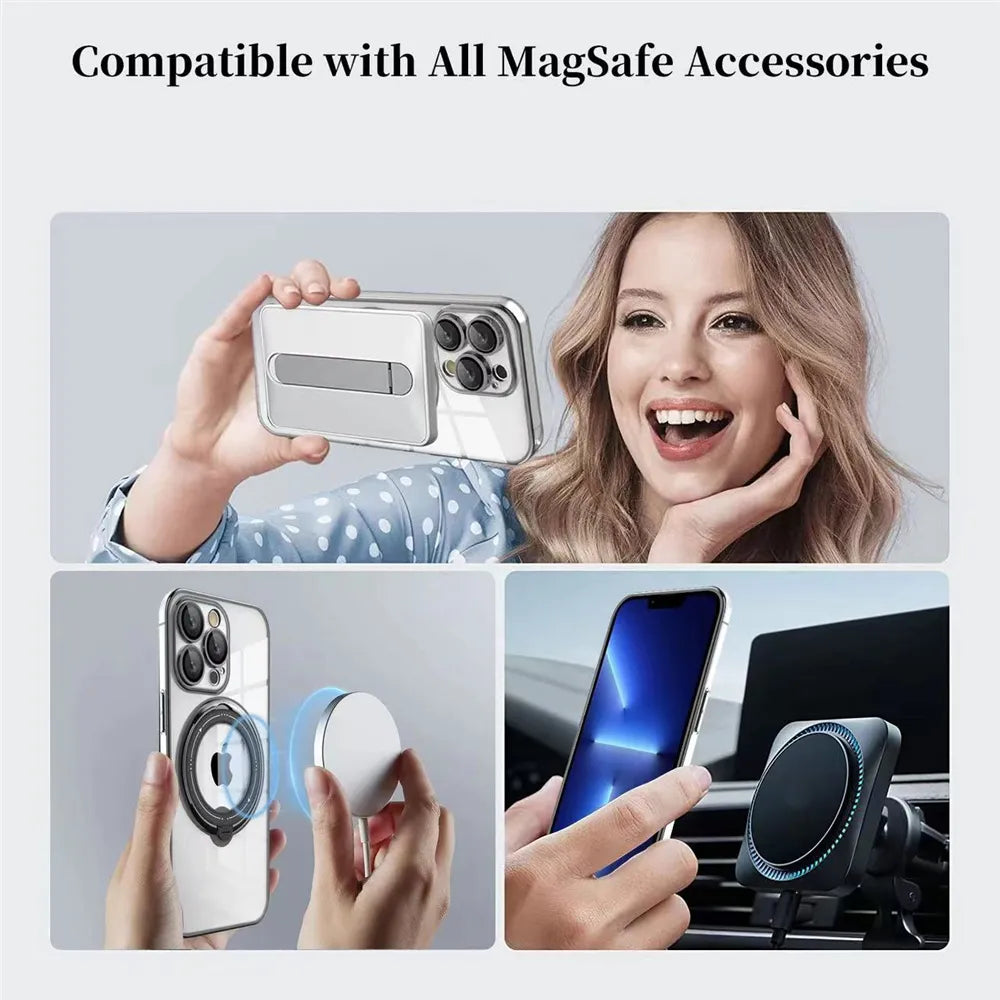 Funda transparente Magsafe con anillo para iPhone 15, 14 Pro Max, 13, 12, 11, XR, XS, 7, 8 Plus